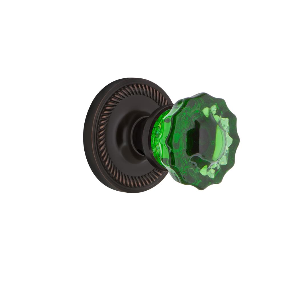 Nostalgic Warehouse ROPCRE Colored Crystal Rope Rosette Passage Crystal Emerald Glass Door Knob in Timeless Bronze